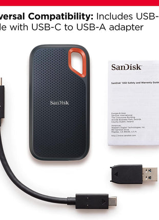 SANDISK 4TB Extreme Portable SSD - Up to 1050MB/s, USB-C, USB 3.2 Gen 2, IP65 Water and Dust Resistance, Updated Firmware - External Solid State Drive - SDSSDE61-4T00-G25