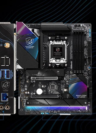 ASRock Phantom Gaming X870 Riptide WiFi 7 AMD Ryzen Socket AM5 ATX Motherboard DDR5 DIMMs 8000 MHz 256 GB USB4 M.2 SATA3 6.0 Gb/s