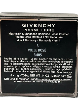 Givenchy Prisme Libre Loose Powder Mat-finish 4 x 1 g - Total 0.14 oz Color # 3 Voile Rose (NEW NO BOX, NEVER USED)
