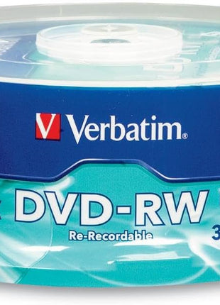 Verbatim DVD-RW 4.7GB 120Min Up to 4X Blank Discs Rewritable Up to 1000 Times – 30 Pack Spindle, Blue/Gray