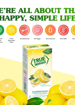 TRUE LEMON Water Enhancer, Bulk Dispenser, 100 Count (Pack of 1), 0 Calorie Drink Mix Packets For Water, Sugar Free Lemon Flavoring Powder Packets