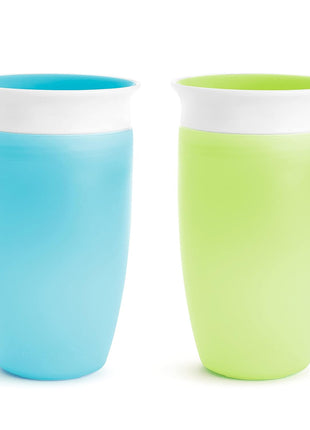 Munchkin Sippy Cups for Toddlers 1-3, Spill Proof Miracle 360 Cup, 10 Ounce, 2 Pack, Green/Blue