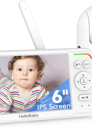 HelloBaby Baby Monitor 6" World First IPS Screen 30H Battery, Secure No WiFi, Pan Tilt Video Camera with Night Vision, VOX, 2-Way Talk, 1000ft, Portable Video Audio Monitor Ideal for Mom, Elderly, Pet