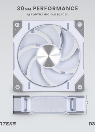 Phanteks D30 120mm Reverse Airflow ARGB PWM PC Fan, Daisy-Chain, White