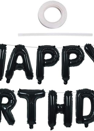TONIFUL 16 Inch Black Happy Birthday Balloons Banner Decorations for Men | Reusable Foil Letter Birthday Sign Black Birthday Decoration for 16th 30th 50th 60th Boys Adults and Halloween Birthday Party