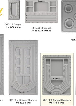 The Beadsmith Bead Board with Cover, Grey Flocked | 3 U-Shaped Channels, 6 Recessed Compartments,13.25 x 9.75 inches, Design Boards for Creating Bracelets, Necklaces and More