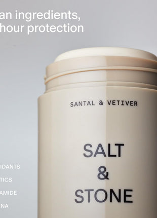 Salt & Stone Aluminum Free Deodorant | Extra Strength 48 Hour Protection for Women & Men | Made with Seaweed Extracts, Niacinamide & Prebiotics | Santal & Vetiver
