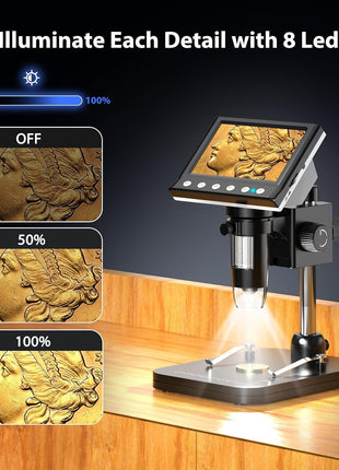 Hayve 4.3'' IPS Coin Microscope, 1000X Magnification Digital Microscope for Adults,Coin Collection Supplies with 8 Adjustable LEDs,Windows Compatible,32GB TF Card