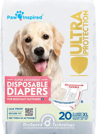 Paw Inspired 32ct Disposable Dog Diapers | Female Dog Diapers Ultra Protection | Diapers for Dogs in Heat, Excitable Urination, or Incontinence (Small)