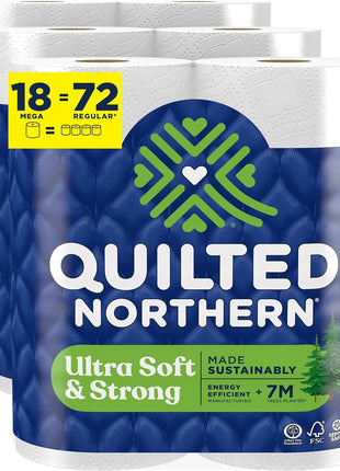 Quilted Northern Ultra Soft & Strong Toilet Paper, 18 Mega Rolls = 72 Regular Rolls, 5X Stronger*, Premium Soft Toilet Tissue