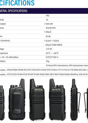 Retevis RT22 Walkie Talkies Rechargeable Hands Free 2 Way Radios Two-Way Radio(6 Pack) with 6 Way Multi Gang Charger