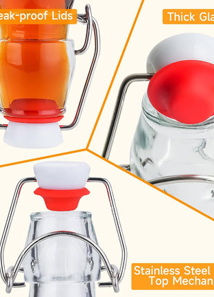 WILLDAN Set of 6 8.5oz Swing Top Glass Bottles   Flip Top Brewing Bottles For Kombucha, Kefir, Vanilla Extract, Beer   Airtight Caps and Leak Proof Lids, Bonus Gaskets and Funnel