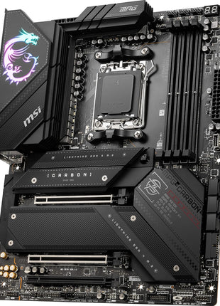 MSI MPG X670E Carbon WiFi Gaming Motherboard (AMD Ryzen 9000/8000/7000 Series Processors, AM5, DDR5, PCIe 5.0, SATA 6Gb/s, M.2, USB 3.2 Gen 2, Wi-Fi 6E, Bluetooth 5.3, LAN 2.5Gbps, HDMI/DP, ATX)