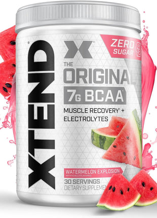 Xtend Original BCAA Powder, 7g BCAAs and 2.5g L-Glutamine for Muscle Recovery Hydration and Lean Muscle, Sugar Free Intra and Post Workout Drink with Electrolytes, Watermelon Explosion, 30 Servings