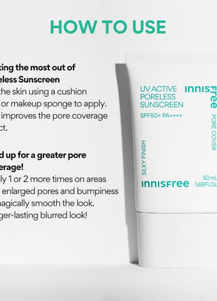 Innisfree UV Active Poreless Sunscreen SPF 50+ / PA+++ 1.7 fl oz (50 ml) Makeup Foundation / Sunscreen Blood Tone, Transparent, Moisturizing, Pore Cover Tone Up Primer