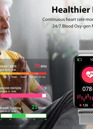 Fitness Tracker with 24/7 Continuous Heart Rate, Blood Oxygen Monitor, Smart Watch with Sleep Monitor, IP68 Waterproof Activity Tracker Step Counter for Women Men