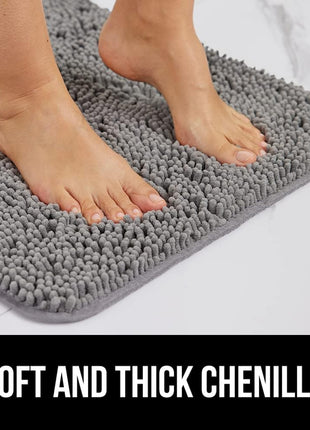 GORILLA GRIP Bath Rug Mat, Thick Soft Absorbent Chenille, Quick Dry Microfiber Mats, Rubber Backing Washable Shower Floor Rugs, Bathmat Runner, US Designed Bathroom Home Decor Accessories 24x17, Grey