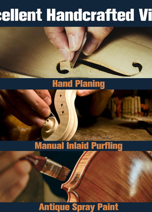Mendini by Cecilio 16-Inch Solid Wood Violin Set for Beginners - Hand Carved Acoustic Viola Kit - Fiddle Set with Hard Case, Bow, Rosin, Bridge and Extra Strings (Natural Varnish)