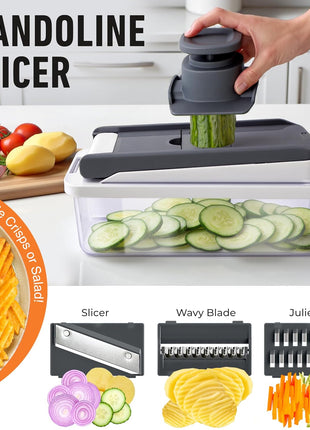 Mueller The Real Original Pro Vegetable Chopper & Mandoline Slicer, 10-in-1 | since 2013, 8 Blade Food Veggie Chopper, Onion Vegetable Cutter with Container, Kitchen Gadgets & Essentials