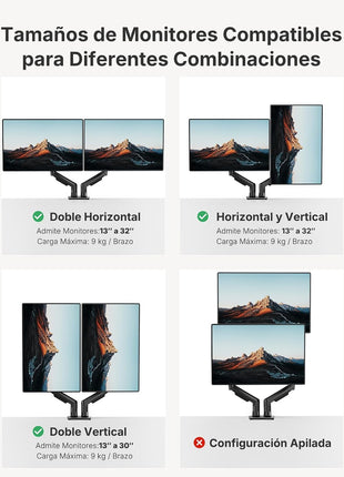 HUANUO FlowLiftTM Dual Monitor Stand, Fully Adjustable Gaming Monitor Desk Mount for 13–32′′ Computer Screens, Full Motion VESA 75x75/100x100 with C-Clamp & Grommet Base, Each Arm Holds 4.4 to 19.8 lbs