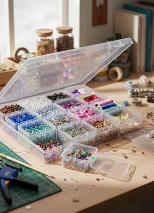 Bead Storage Container Set, 80 Clear Plastic Bead Organizer Boxes with Hinged Lid - Craft Storage Containers for Small Parts, Jewelry Charms, and Diamond Painting Art (Clear 5 Pack)