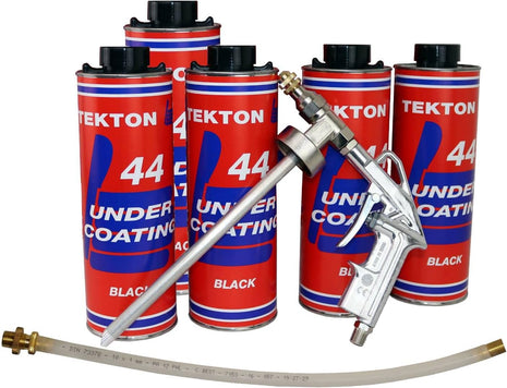 Tekton44 Undercoating for Trucks, Black Sprayable Auto Undercoating (5 Liter Cans + 1 Spray Gun + 1 Spray Wand)