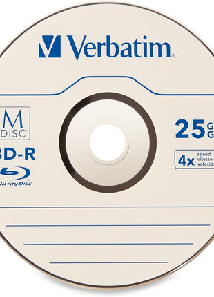 Verbatim M DISC BD-R 25GB 4X with Branded Surface Blank Blu-Ray Recordable Media – 25pk Spindle