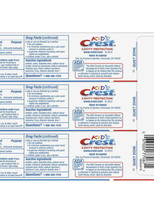 Crest Kid's Cavity Protection Toothpaste, Crest Kids Toothpaste, For Children And Toddlers 2+, Sparkle Fun, 4.6 Oz (Pack of 3), Toothpaste For Kids, Packaging may vary
