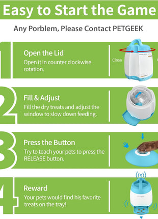 PETGEEK Dog Treat Dispenser Toy, USB-Charged Interactive Toy for IQ Play | Remote Push Button Control, 400ml Capacity Upgraded 3000mAh, Relieves Boredom, Blue Slow Feeder for Indoor& Outdoor Play