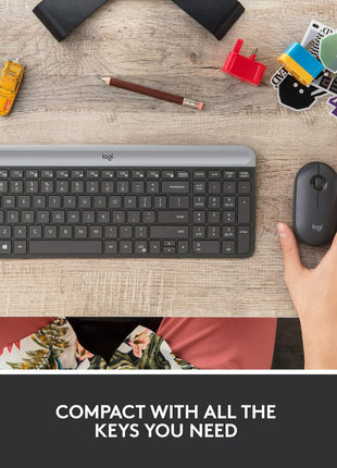 Logitech MK470 Slim Wireless Keyboard and Mouse Combo - Modern Compact Layout, Ultra Quiet, 2.4 GHz USB Receiver, Plug n' Play Connectivity, Compatible with Windows - Graphite