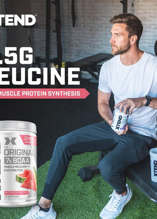 Xtend Original BCAA Powder, 7g BCAAs and 2.5g L-Glutamine for Muscle Recovery Hydration and Lean Muscle, Sugar Free Intra and Post Workout Drink with Electrolytes, Watermelon Explosion, 30 Servings