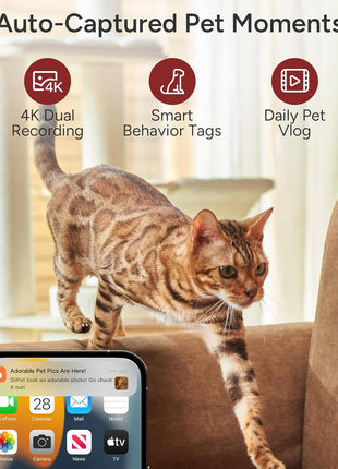 PawTrack 4K Pet Camera with Auto Tracking, 360° Pan/270° Tilt, Behavior Alerts & Smart Pet Vlog & Two-Way Audio, Privacy Mode, Multi-Pet ID, 1080p Daily Recording Smart Pet Monitor