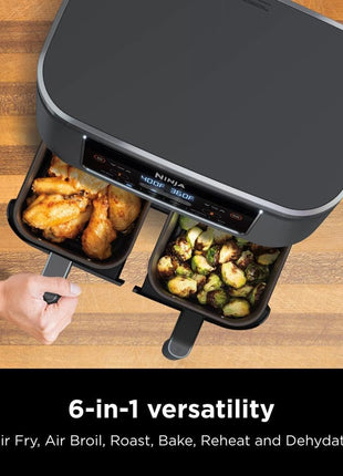 Ninja DZ201 Foodi 8 Quart 6 in 1 DualZone 2 Basket Air Fryer with 2 Independent Frying Baskets, Match Cook & Smart Finish to Roast, Broil, Dehydrate & More for Quick, Easy Meals, Grey