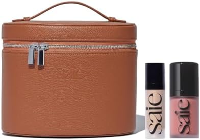 Saie Mini Brown Vanity Case Bundle, Flushed Glow Makeup Kit (3 ct)