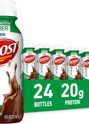 BOOST High Protein with Fiber Ready to Drink Complete Nutritional Drink, Rich Chocolate, 8 fl oz Bottle, 24 Pack