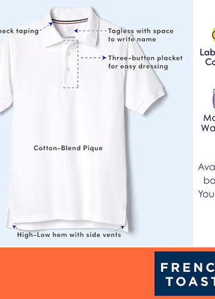 French Toast boys Short Sleeve Pique (Standard & Husky) Polo Shirt, White, 10-12