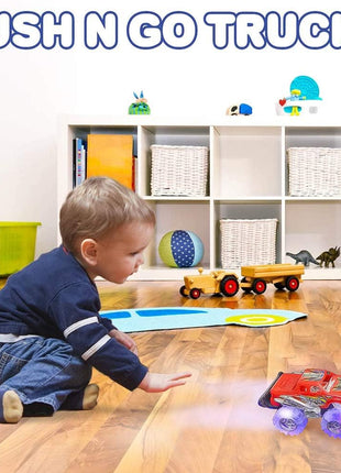 Light-Up Monster Truck Toys (2-Pack) ??Push-&-Go Cars with Glowing Wheels ??Birthday Gift for Toddlers, Boys & Girls Ages 3+ ??Durable Friction-Powered Trucks ??Batteries Included