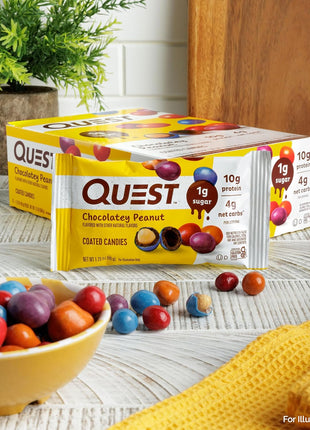 Quest Nutrition Coated Candies, Chocolatey Peanut, 1g Sugar, 10g Protein, 4g Net Carbs, Gluten Free, Keto Friendly, 12 Count