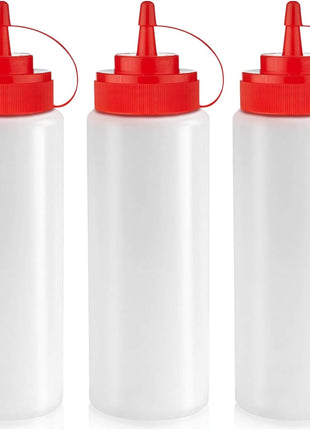 Norcalway 12 oz Condiment Squeeze Bottles for Sauces   Leak Proof Oil, Syrup, Dressing Squirt Bottles   3 Pack