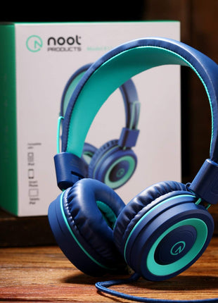 Kids Headphones - noot products K11 Foldable Stereo Tangle-Free 3.5mm Jack Wired Cord On-Ear Headset for Children/Teens/Boys/Girls/Smartphones/School/Kindle/Airplane Travel/Plane/Tablet (Navy/Teal)