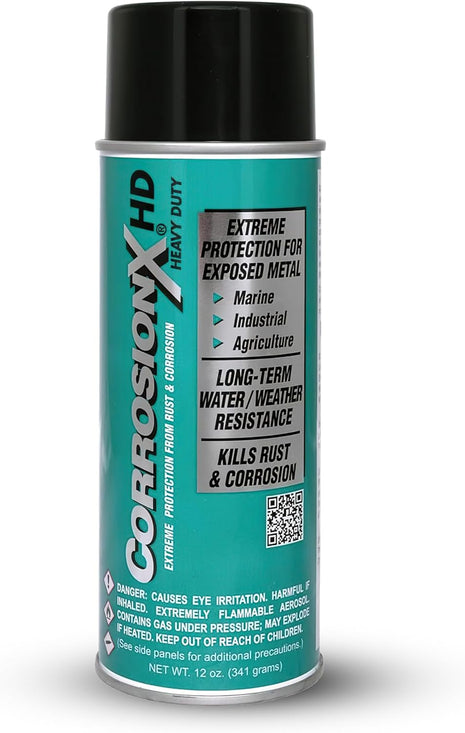 CorrosionX Heavy Duty Anti Rust Spray, Dripless Self-Healing Corrosion Inhibitor with Waterproof Barrier for Marine, Agricultural & Industrial Equipment in Harsh, Saltwater Environments, 12oz Aerosol