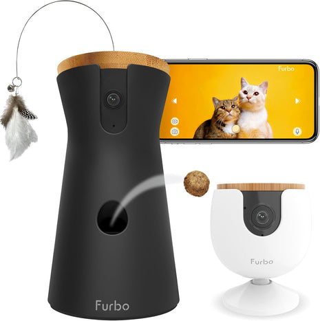 Furbo 360° Cat Camera + Mini [New Subscription Required at Setup] 2-Camera Bundle Nanny Subscription: Cat Safety & Home Security Alerts, Pet Camera with Speaker, Phone App & Night Vision