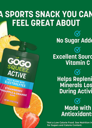 GoGo squeeZ Active Fruit Blend with Electrolytes | 18-Count Variety Pack | Blueberry Strawberry Lemon & Strawberry Pineapple Orange | Made with Real Fruit and Antioxidants Vitamin A, E, & C?
