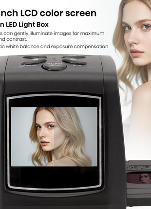Mini Digital Film & Slide Scanner – Converts 35mm Negatives & Slides to JPEG Photo – Includes 2.4 LCD Screen – Easy Load Film Adapters