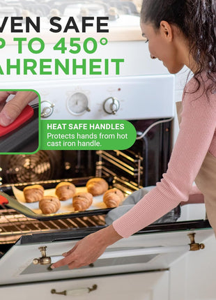NutriChef 3 Piece Nonstick Kitchen Oven Baking Pans   Premium & Stylish Non Stick Steel, Commercial Grade Restaurant Quality Metal Bakeware with Red Silicone Handles   Easy to Clean, NCSBS3S