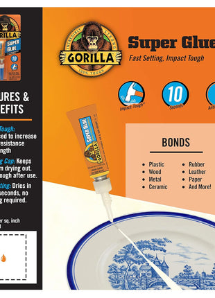 Gorilla Super Glue, Clear Glue, Four 3 Gram Tubes (Pack of 1) - All Purpose and Fast Setting for Projects and Repairs