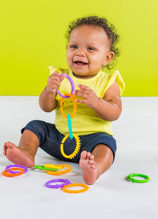 Bright Starts Lots of Links Rings Toys for Stroller or Carrier Seat, BPA-Free, Ages 0 Months Plus, Multicolor, 24 Count
