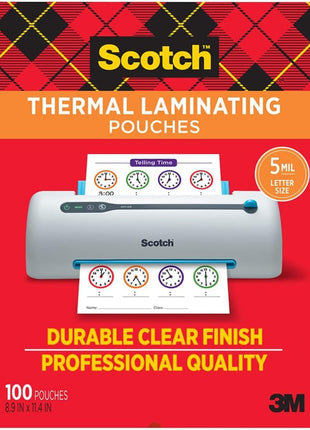 Scotch Thermal Laminating Pouches, 100 Count, Clear, 5 mil, Laminate Business Cards, Small Banners, Essays, Office or School Supplies, Fits Letter Size 8.9x11.4 in Paper