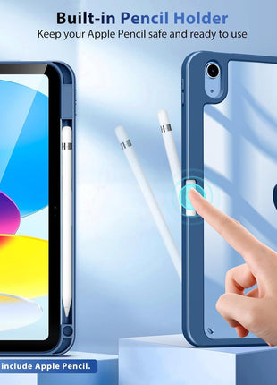 TiMOVO Case for iPad A16 11th Gen 11"/10th Gen 10.9", Abyss Blue | Pencil Holder, Slim Trifold Stand Protective Cover, Clear Transparent Back Shell, Auto Wake/Sleep