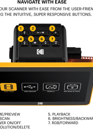 KODAK Slide N Scan Max Digital Film Scanner - Black/Yellow - Tiltable 7-Inch LCD with Gallery Mode & Photo Scanner Preview - Quick-Feed Tray for Slide Digitizer